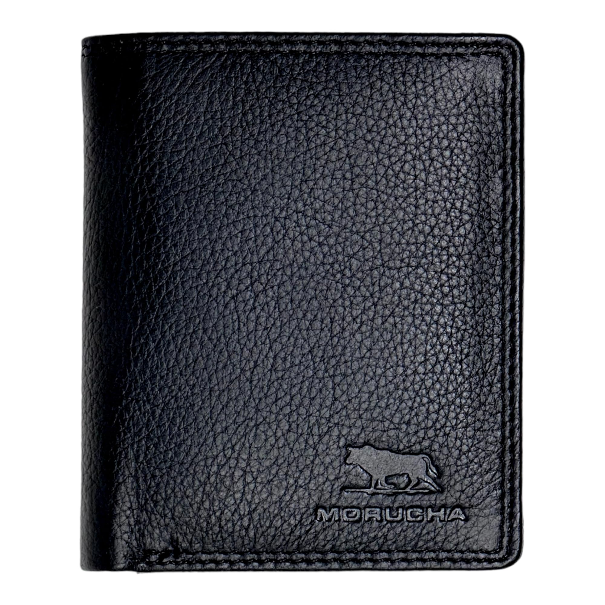 MORUCHA Wallets for Men, Antitheft Security RFID Blocker Purse, Luxury Real Leather Small Cardholder Wallet with Coin & ID Pocket M35 (Black)