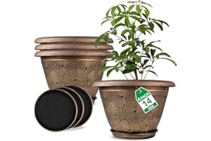 FODETYFF 14 Inch Large Planter Pot for Plants Indoor Outdoor, 4 Pack Plastic Flower Pots with Drainage Hole & Tray, Modern Decorative Garden Pot with Saucer, Plant Container for House