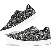 Jeekopeg Glitter Sparkly Fashion Sneakers Shoes Shiny Casual Shoes Bling Sequin Concert Low Cut Lace up Shoes
