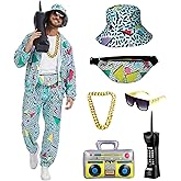 rumnigh 80s 90s Outfit for Men Tracksuit Costume, Hip Hop Outfit Set Vintage Beach Tracksuit for Themed Disco Party Costumes