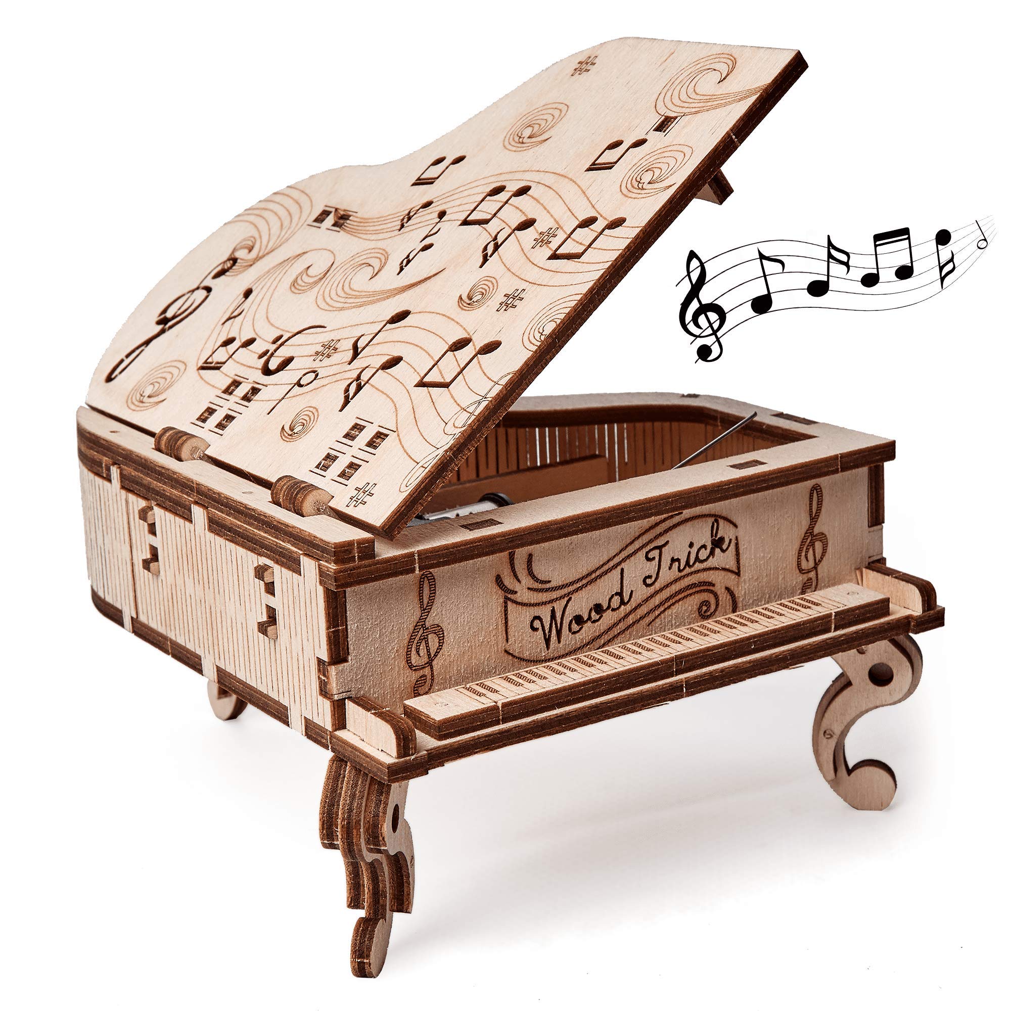 Wood Trick DIY Toy Piano Music Box Moonlight Sonata - 3D Wooden Puzzle, Assembly Toys, Brain Teaser for Adults and Kids, DIY Piano Kit