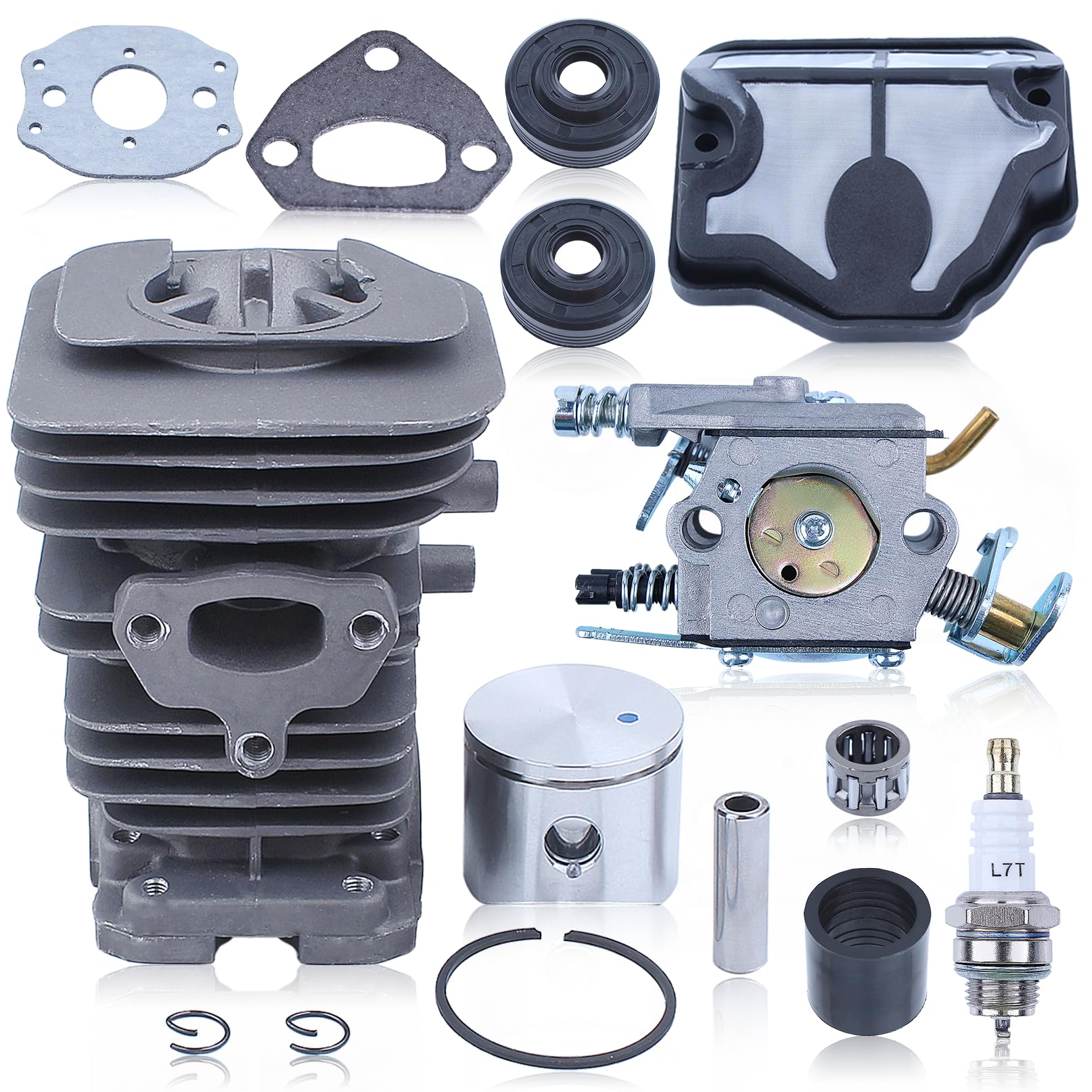 AUMEL 40mm Cylinder Piston with C1Q-W29E Carburetor Kit for Husqvarna 136 142 141 137 136 Chainsaw Saw Replaces 530069941 530071987