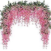 JUSTOYOU 3PCS 7FT 12 Stem Artificial Wisteria Vine Garland Fake Flower Wisteria Garlands for Outdoor Indoor Wedding Wall Badroom Decoration(Fuchsia)