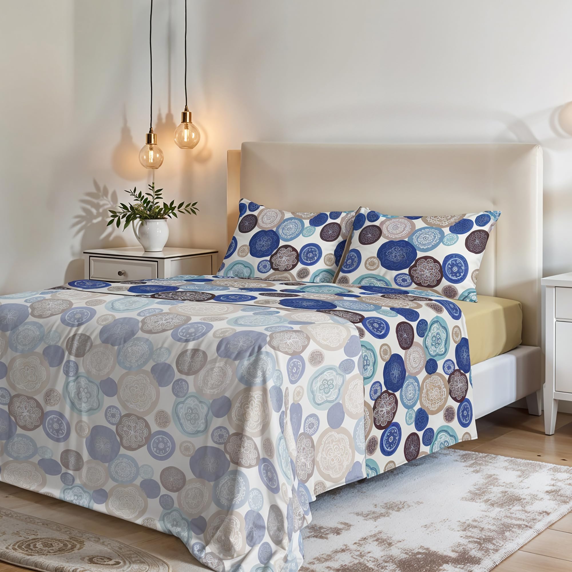 Italian Bed Linen Fantasy Bed Sheet Set in Printed Microfiber, murrine, Double