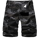 APTRO Men's Camo Cargo Shorts Button Closure Cotton Shorts Multi Button Pockets Casual Shorts 6 Pockets