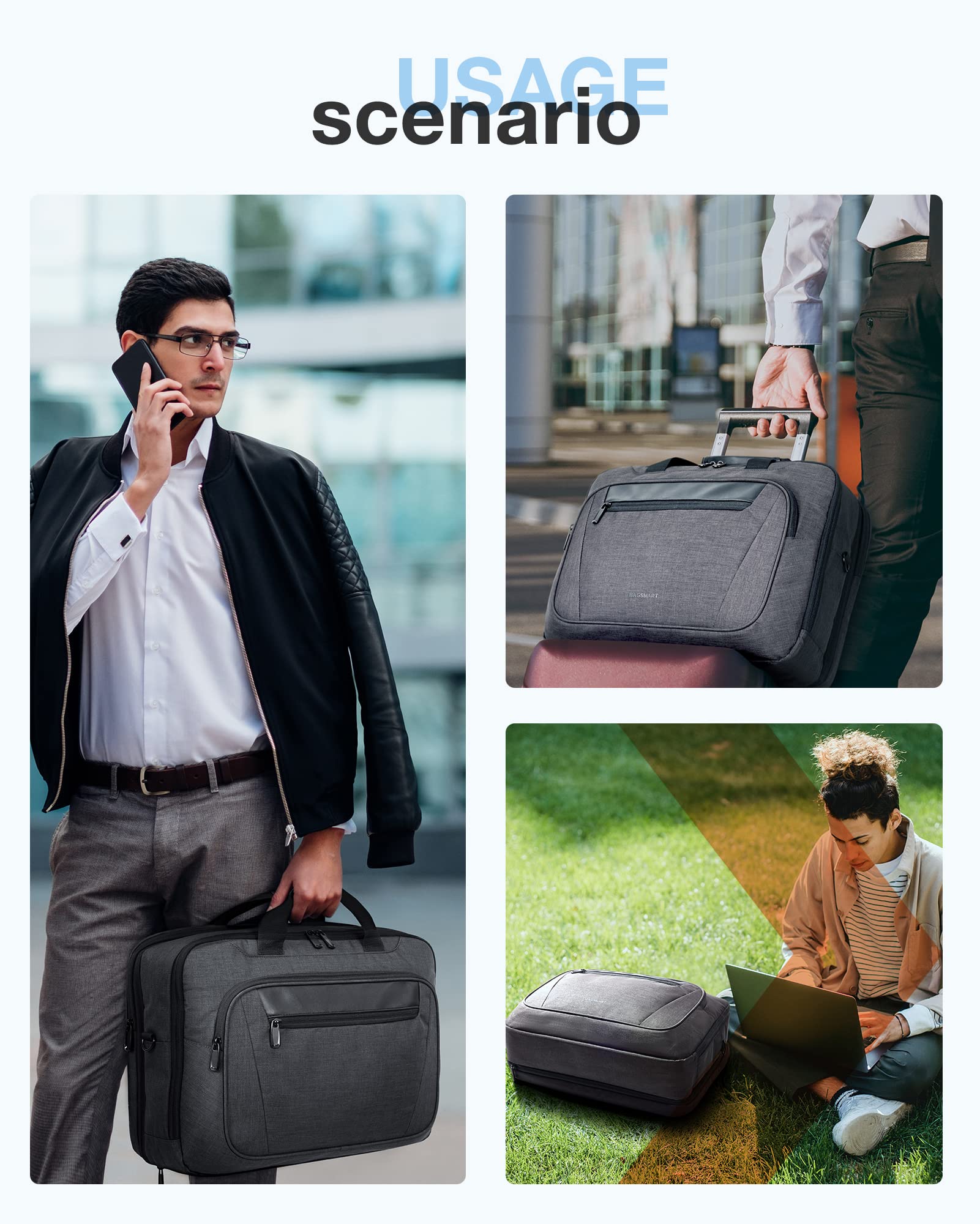 BAGSMART 17.3 Inch Laptop Bag, Expandable Computer Bag Men Women, Laptop Briefcase Laptop Shoulder Bag, Work Bag Business Travel Office - Black