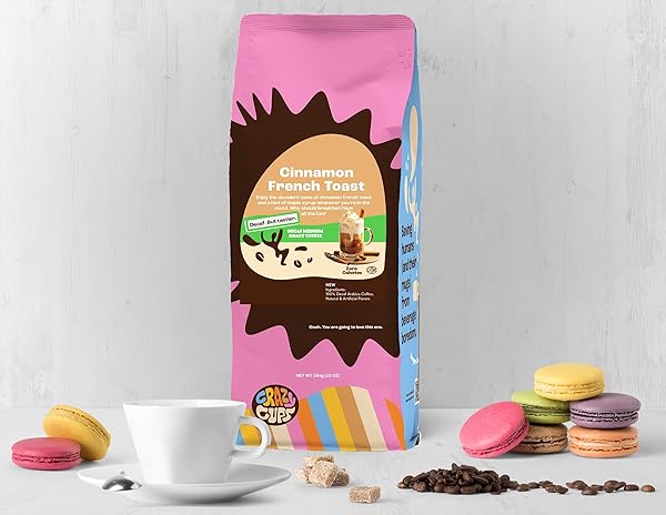 CRAZY CUPS DECAF GROUND COFFEE, CINNAMON FRENCH TOAST, FOR BREWING HOT OR ICED COFFEE, 10 OUNCE