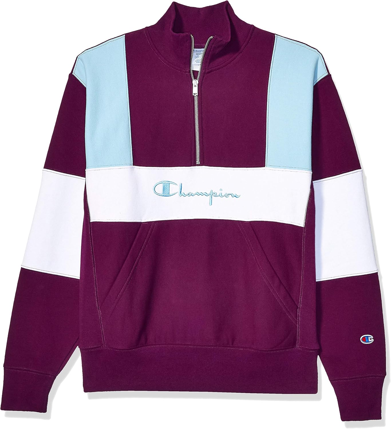 Champion LIFE Men's Reverse Weave Colorblock 1/2 Zip Mock Neck: Clothing