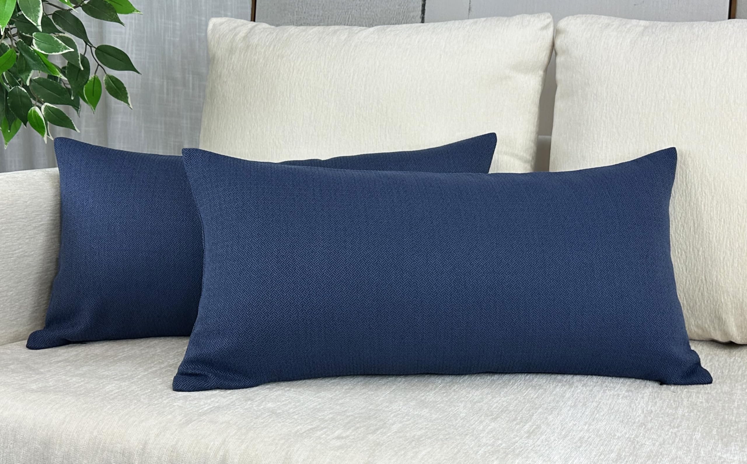 Photo 1 of Aiking 2 Pieces of 12" x 24" Brushed 100% Polyester Decorative Lumbar Pillow Covers, Zipper Closure, Navy