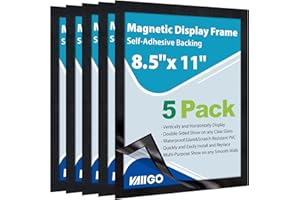 VAIIGO 8.5"x 11" Self Adhesive Magnetic Sign Holder, Double Sided Window Magnetic Display Frame with Clear PVC and Strong Magnetic for Office/Store/Door/Glass/Refrigerator Display Frame(Black, 5Pack)
