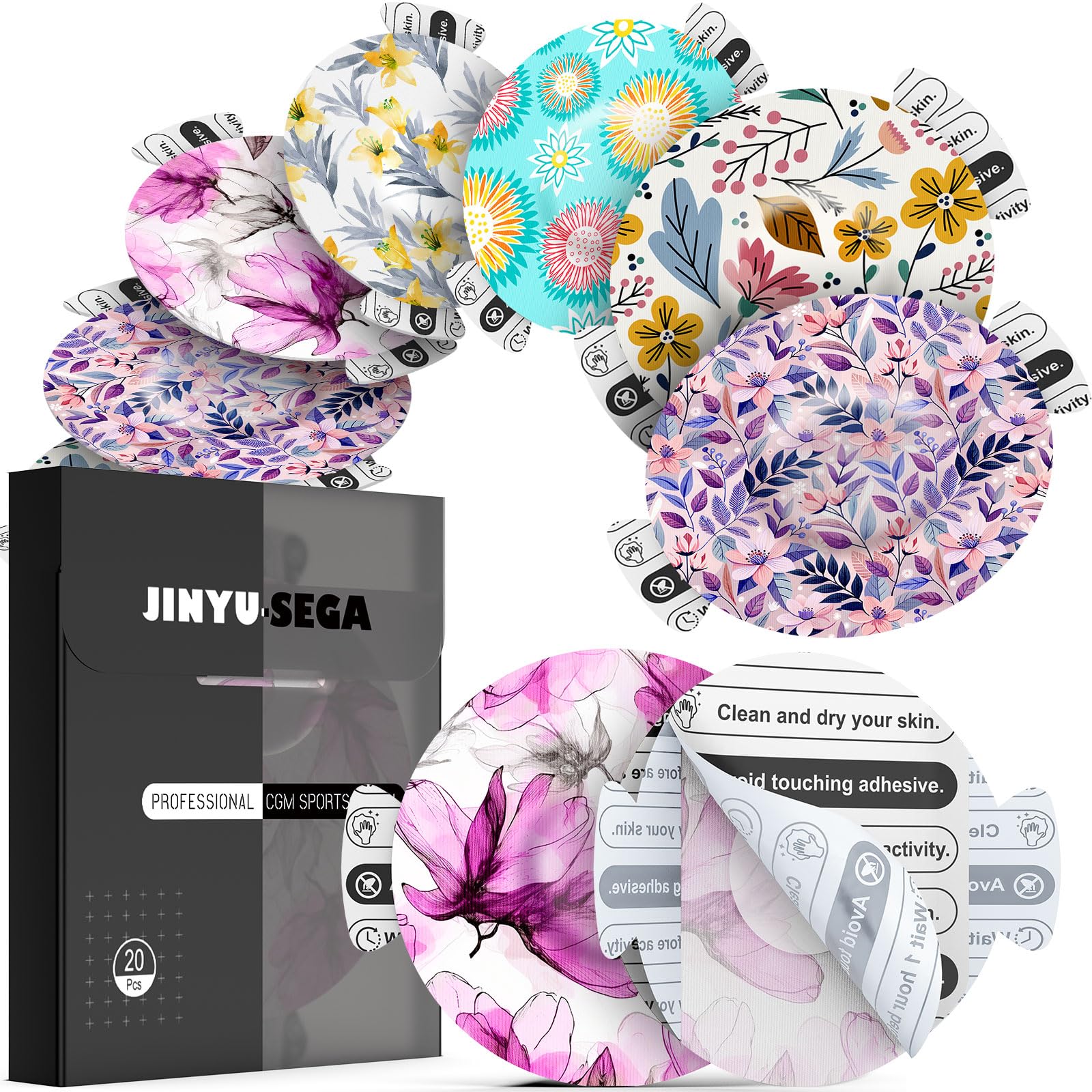 Photo 1 of Jinyusega Adhesive Patches for Dexcom G7-20pcs Dexcom G7 Over Patches Waterproof, with Easy-Peel Tab Pre-Cut Backing,CGM Sensor Tape for 10-14 Days Floarl