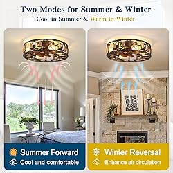 BUXVRCS 19.68'' Flush Mount Caged Ceiling Fan with