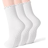 SkiBeaut Pilates Grips Socks- Yoga Women Non Slip Grippers Anti Skid Sticky Hospital Socks for Senior, 3 Pairs, US Size 5-9