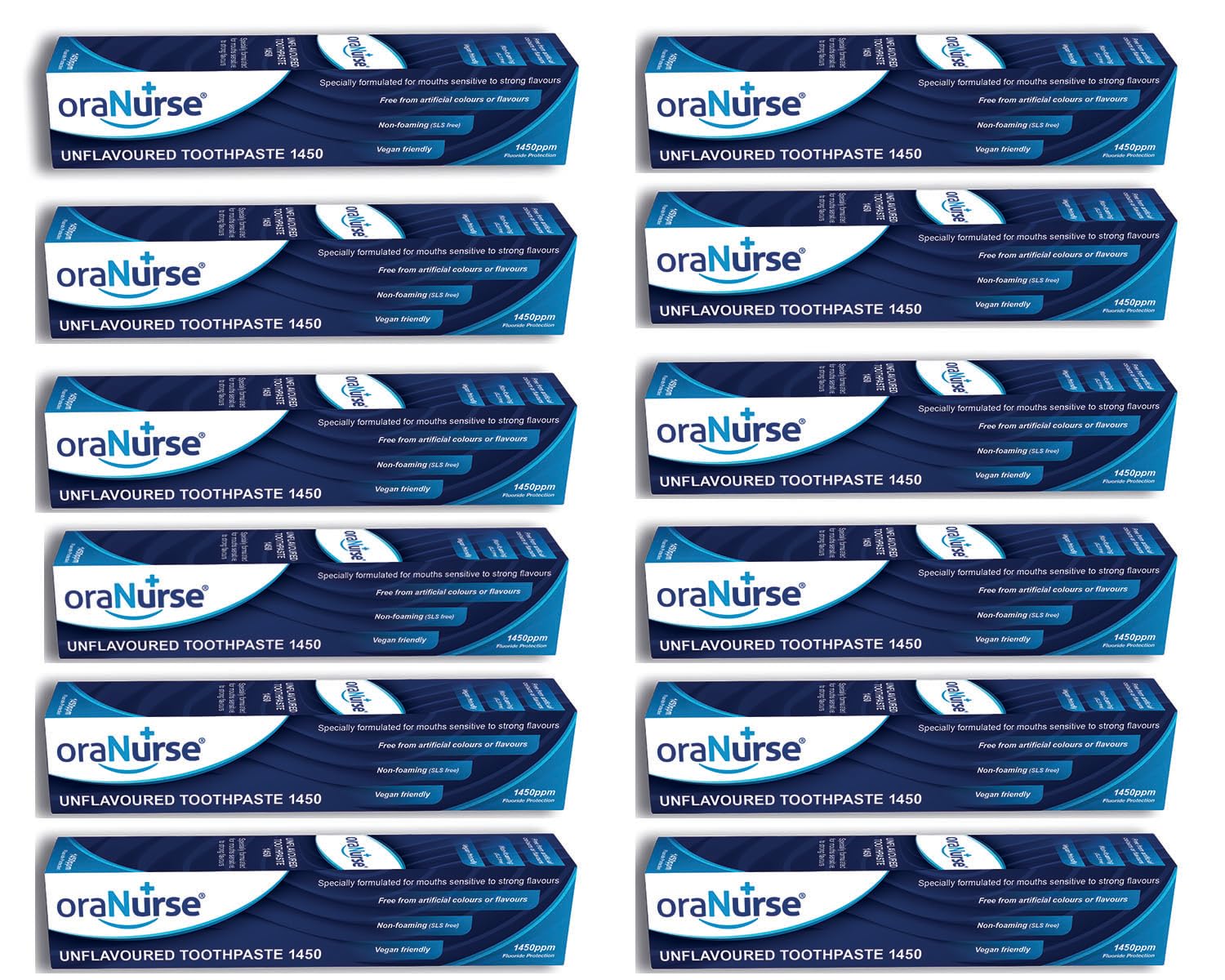 Oranurse Unflavoured Toothpaste 12 Pack for Kids and Adults Non Flavoured Toothpaste with 1450ppm Fluoride for Sensitive Mouths | Non Foaming SLS Free Adults and Kids Toothpaste | 50ml