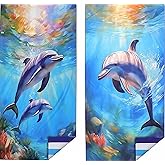 Cxtoweley Microfiber Extra Large, Oversized Blue White Striped Beach Towels (70''x35''),Soft&Lightweight 2 Pack XL Quick Dry Cute Dolphin Towel for Adults & Women,Sand Free for Pool,Spa,Swim,Travel