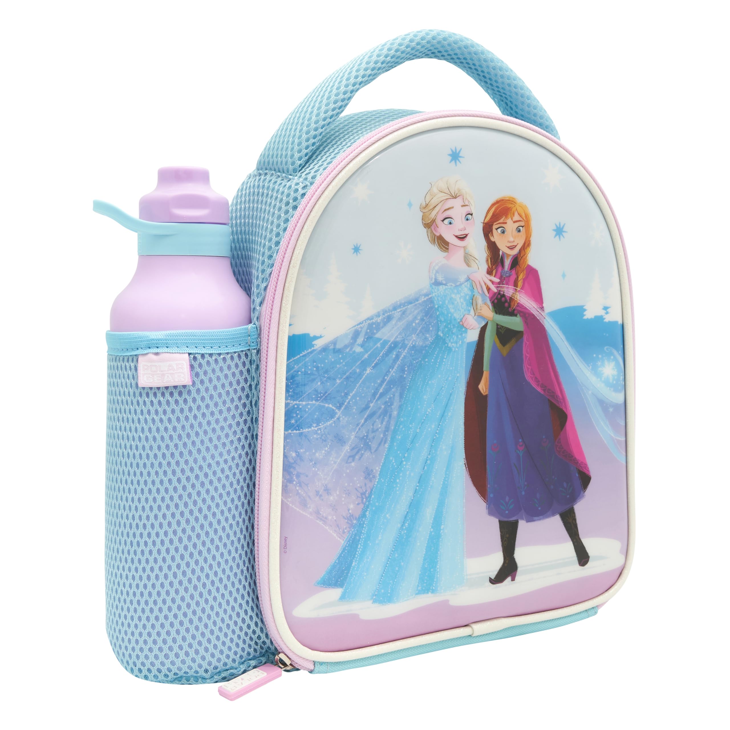 Disney Official Frozen Lunch Bag with Kids Water Bottle by Polar Gear - Back to School Supplies Frozen Bag - 600D Polyester Insulated Girls Lunch Box with Elsa and 600ml Drinks Bottle