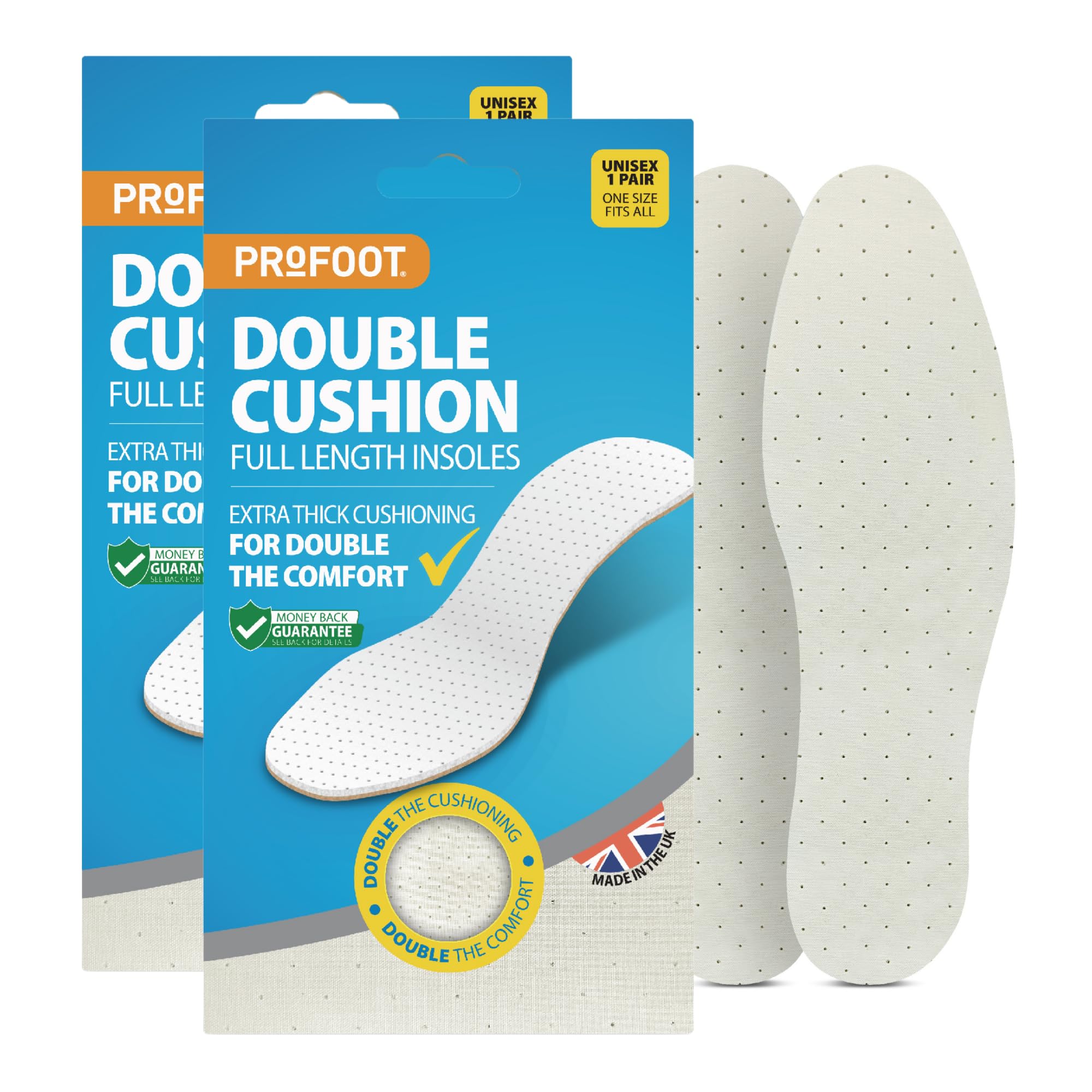 Profoot Double Cushion Insoles - Full Length Insoles - Unisex - Extra Thick Cushioning - Dual Layer Shoe Inserts - Ideal for Foot Discomfort - One Size Fits All - (2 Pack)