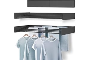 Sleclean Wall Mounted Drying Rack, Collapsible Laundry Drying Rack, Wall Mounted Clothes Rack (Black, 100cm)