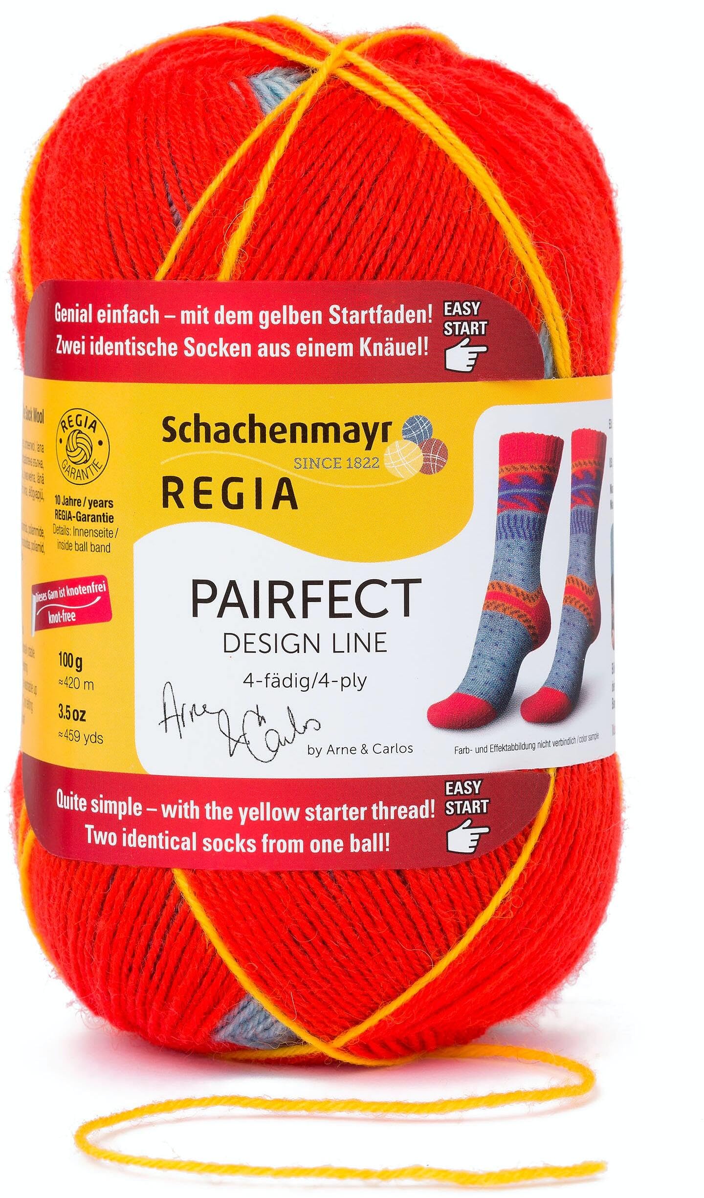 Regia Design Line, 4-threaded by Arne & Carlos, hand knitting wool/yarn, sock yarn – per 100 g ball, 75% New Wool, 25% Polyamide, Aalhus, 16 x 9 x 7.5 cm