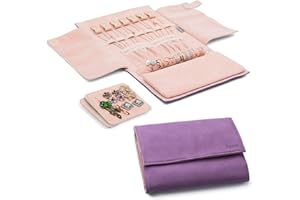 Becko US Jewelry Organizer Roll Travel Jewel Bag case for Multiple Necklaces, Rings, Bracelets, Supple Leather & Suede, Large Capacity Without Crease, Lightweight, Portable & Practical (Purple)