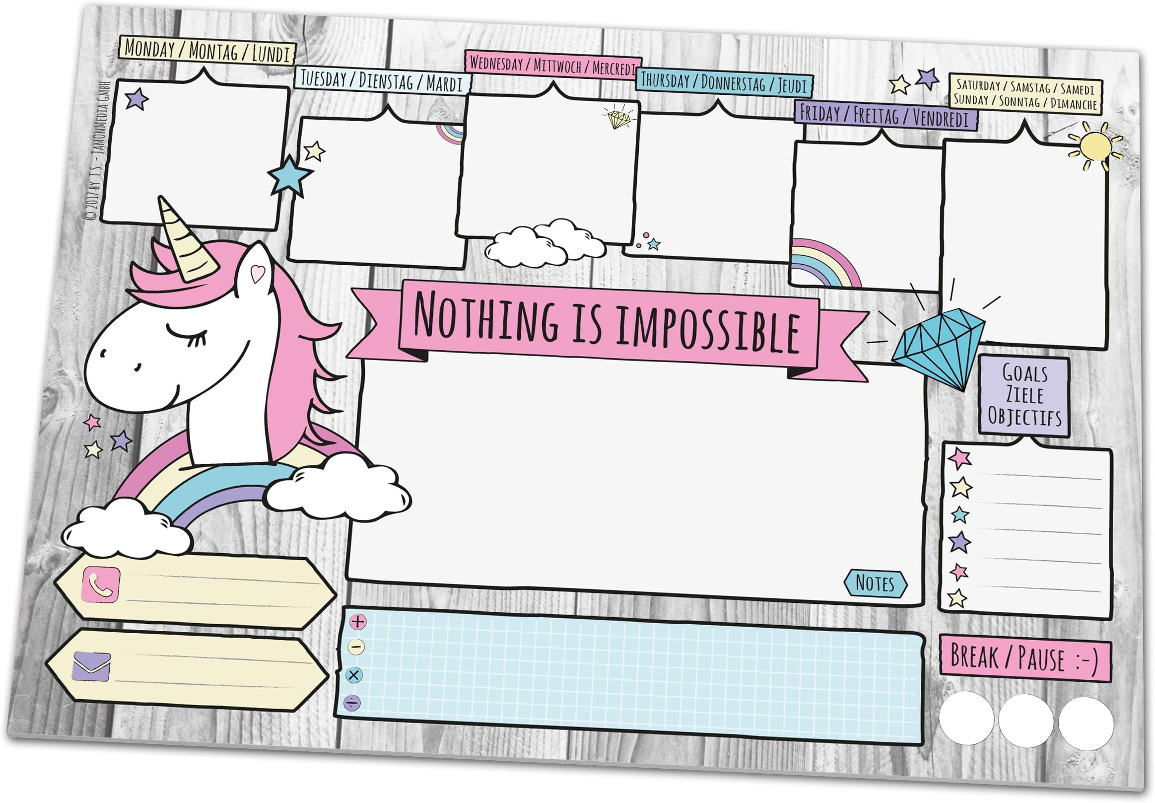 A3 Paper Desk mat with Cute Unicorn Motif, 25 Sheets Writing pad for Tearing Down (11.8 x 16.5 inches) for Children and Adults with Weekly Scheduler, Daily Schedule, to-do List and notepads