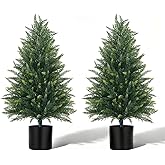 EverNature 3FT Artificial Topiary Cedar Trees, 2Pack Realistic Faux Cypress Plants with Pot, Fake Bushes Pine Tree for Outdoor Front Porch Garden Indoor Christmas Home Decor
