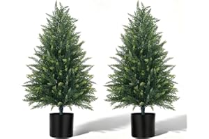 EverNature 3FT Artificial Topiary Cedar Trees, 2Pack Realistic Faux Cypress Plants with Pot, Fake Bushes Pine Tree for Outdoor Front Porch Garden Indoor Christmas Home Decor
