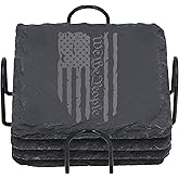 Rogue River Tactical Slate Coaster 4 Pack Gift Set Patriotic Tattered USA Flag Drink Coaster Set Gift United States American Flag We The People Constitution Bar Kitchen Home Stone Coasters