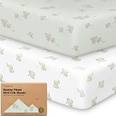 2-Pack Mini Crib Sheets Fitted, 38x26 Pack N Play Mattress Sheets (Elly) | Organic Cotton Sheets for Pack and Play Mattress, Soft, Breathable Playard Bedding Sheet, Mini Toddler Bed Cover, Boys, Girls