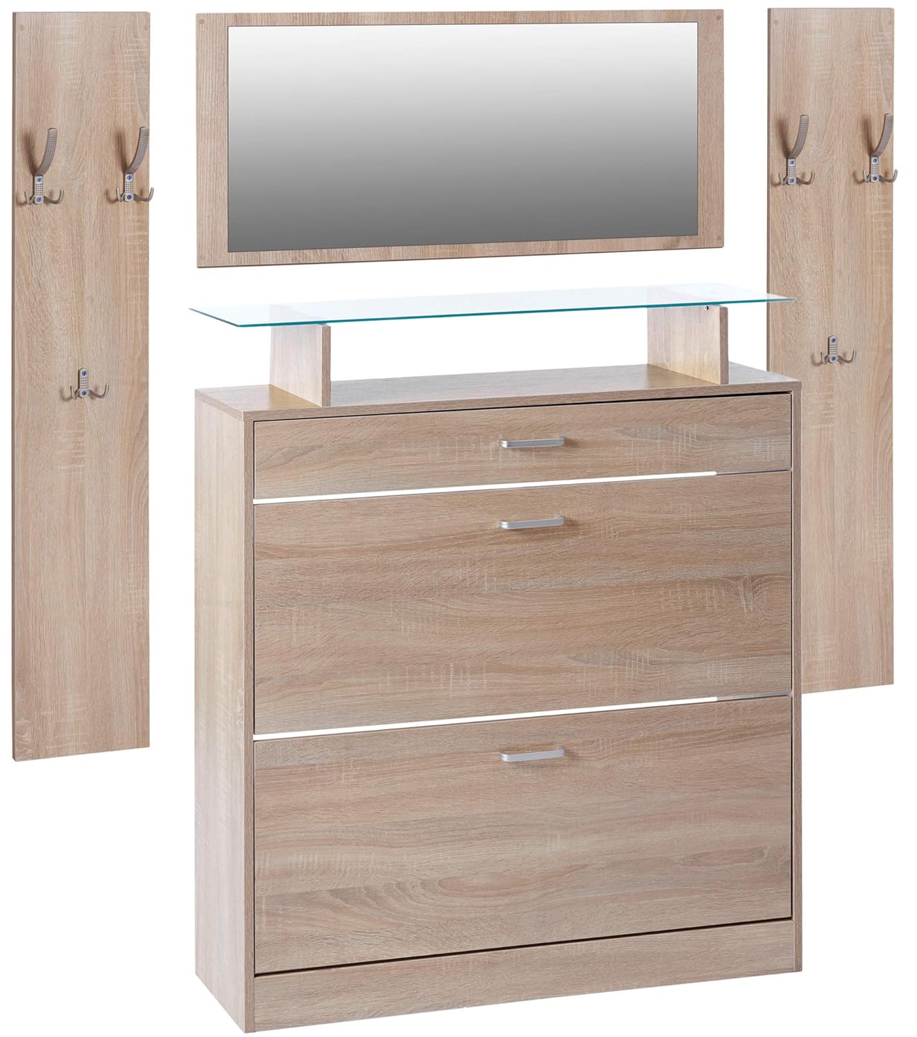 Ts Ideen 4er Set Garderobe Spiegel Schuhschrank Schuhkipper 2 Wandpaneele Kleiderhaken Eiche Sonoma Kuche Haushalt Wohnen Mobel Wohnaccessoires