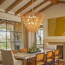 YOMECOO 31.49" Large Rattan Chandelier Vintage