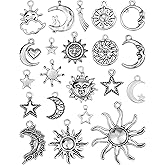 MEDIHOOL 84 Pcs Sun Moon Star Charms Pendants, 21 Styles Antique Silver Alloy Mixed Moon Star Sun Charms for Jewelry Making Necklace Bracelet Earring DIY Craft