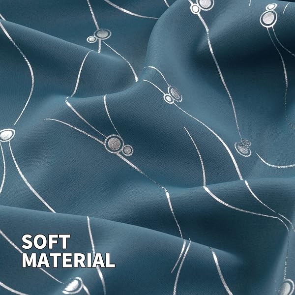 BGMENT ROOM DARKENING CURTAINS 95 INCHES LONG, GROMMET THERMAL INSULATED BLACKOUT CURTAINS WITH WAVE LINE AND DOTS PRINTED FOR BEDROOM, 2 PANELS, EACH 52 X 95 INCH, STEEL BLUE