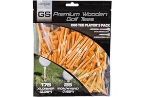 GoSports 3.25 Inch XL GS Tour Tee Premium Wooden Golf Tees - 200 XL Tee Player's Pack Driver and Iron/Hybrid Tees, Choose Your Tee Color
