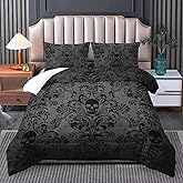 Tuzaovy Skull Bedding Set Queen Size,Goth Bedding Sets Queen with Comforter,Skull Comforter Set,Bohemian Bedding Queen Comforter Set,Gothic Bedding Decor Queen Comforter Set Western Boho Hippie