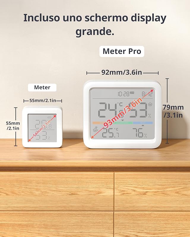 Termometro e Igrometro, Monitor Temperatura/Umidità con Data e Previsione del Tempo, Raggio Bluetooth di 120m, Esportazione Gratuita di Dati