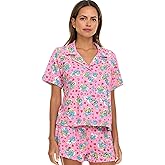 COCO BRANDS The Smurfs Women’s Pajama Set, Soft Stretchy Pajama Shorts & Short Sleeve, Notch Collar, Button Down Top
