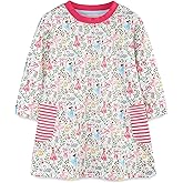 FreeLu Toddler Girls Cartoon Applique Dresses Striped Casual Dress Cotton Jersey Longsleeve T-Shirt