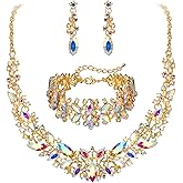 BriLove Women's Wedding Bridal Austrian Crystal Marquise Cluster Collar Necklace Dangle Earrings Set