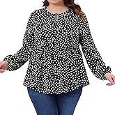 Agnes Orinda Women's Plus Size Babydoll Top Polka Dots Tie Front Neck Long Sleeve Blouse Flowy Casual Peplum Tops