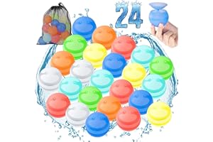 Genuvi Reusable Water Balloons for Kids 24 PCS Quick Fill Water Bombs Splash Balls with Mesh Bag Pool Beach Backyard Games Water Toys for Boys Girls Outdoor Activities Summer Party Favors