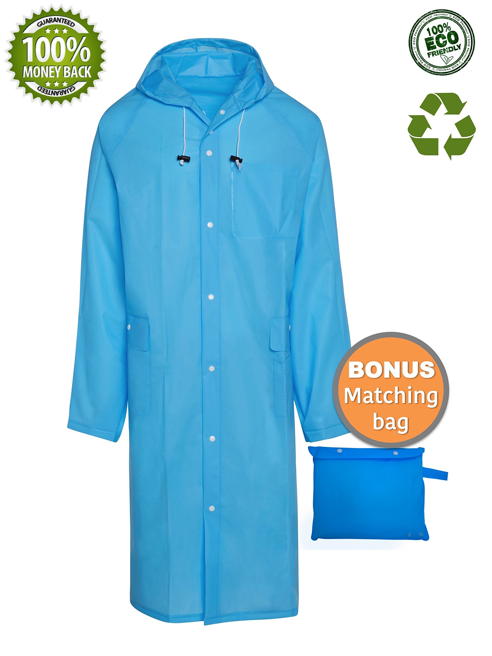 BlinQ Portable Rain Poncho Rain Jacket Raincoat with Drawstring Hood