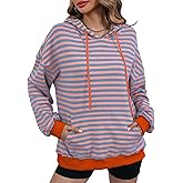 ZILIN Womens Striped Oversized Sweatshirts Long Sleeve Color Block Hoodies Pullover Top Y2K Clothes with Pocket