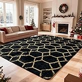 8x10 Fluffy Area Rugs for Living Room,Shag Area Rug for Bedroom,Geometric Soft Fuzzy Rug Non-Shedding Indoor Plush Carpet for Kids Bedroom Nursery Home Decor,Black and Gold