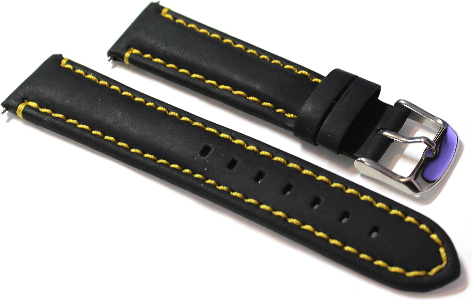 20mm Black Leather Watch Strap with Yellow Stitch. Amazon.co.uk Watches