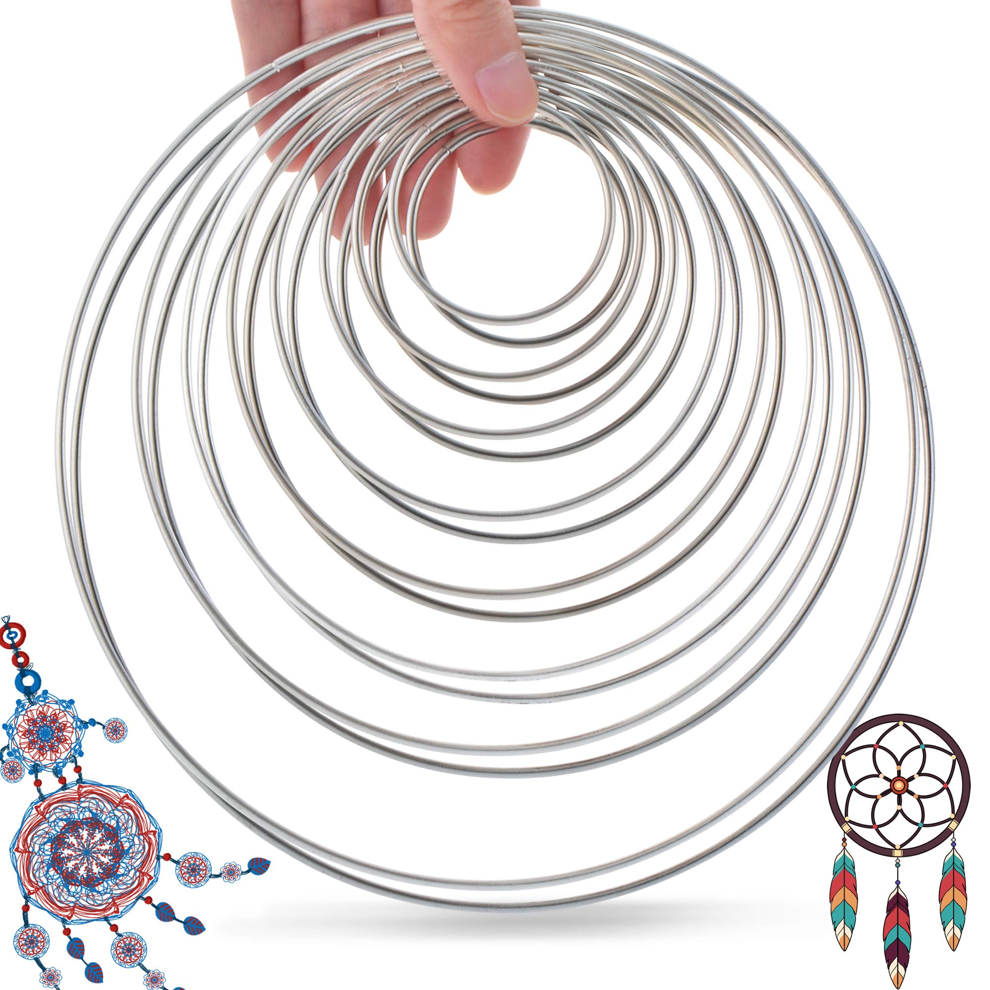 SOSMAR 16 Pieces Dream Catcher Hoops 8 Size Dreamcatchers Rings Weldable Metal Ring for Macrame Wedding Décor DIY Handcraft Project (5/6.5/8/10/12/14/16/19cm) Silver