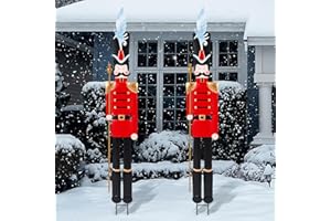 GlikCeil 2 Pcs 6ft Large Metal Christmas Nutcracker Outdoor Decoration Xmas Nutcracker Yard Signs Christmas Tall Metal Soldier Stakes Ornament for Xmas Holiday Garden Lawn Porch Pathway(Red)