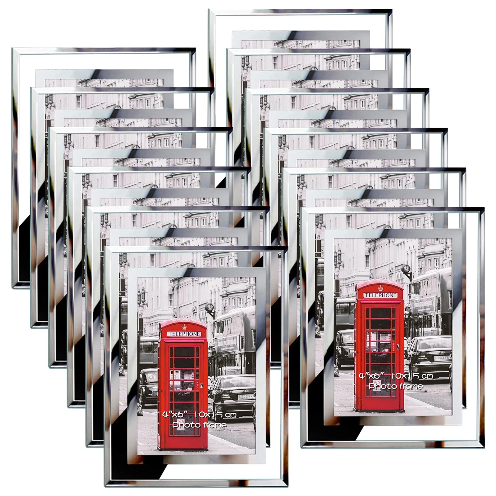 Photo 1 of Schliersee 4x6 Glass Picture Frame Set of 12, Silver Mirrored Edge Multi 4 by 6 Frames for Tabletop Display