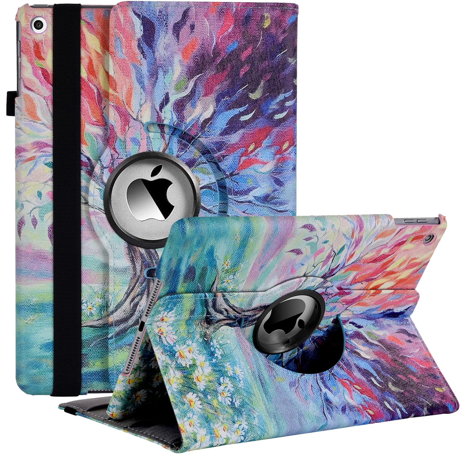 Ceysin Rotating Case for iPad 9th Generation (2021) / 8th Generation (2020) / 7th Gen (2019) 10.2 Inch - 360 Degree Rotating Protective Stand Cover with Auto Wake Sleep Function (Lucky oil tree)