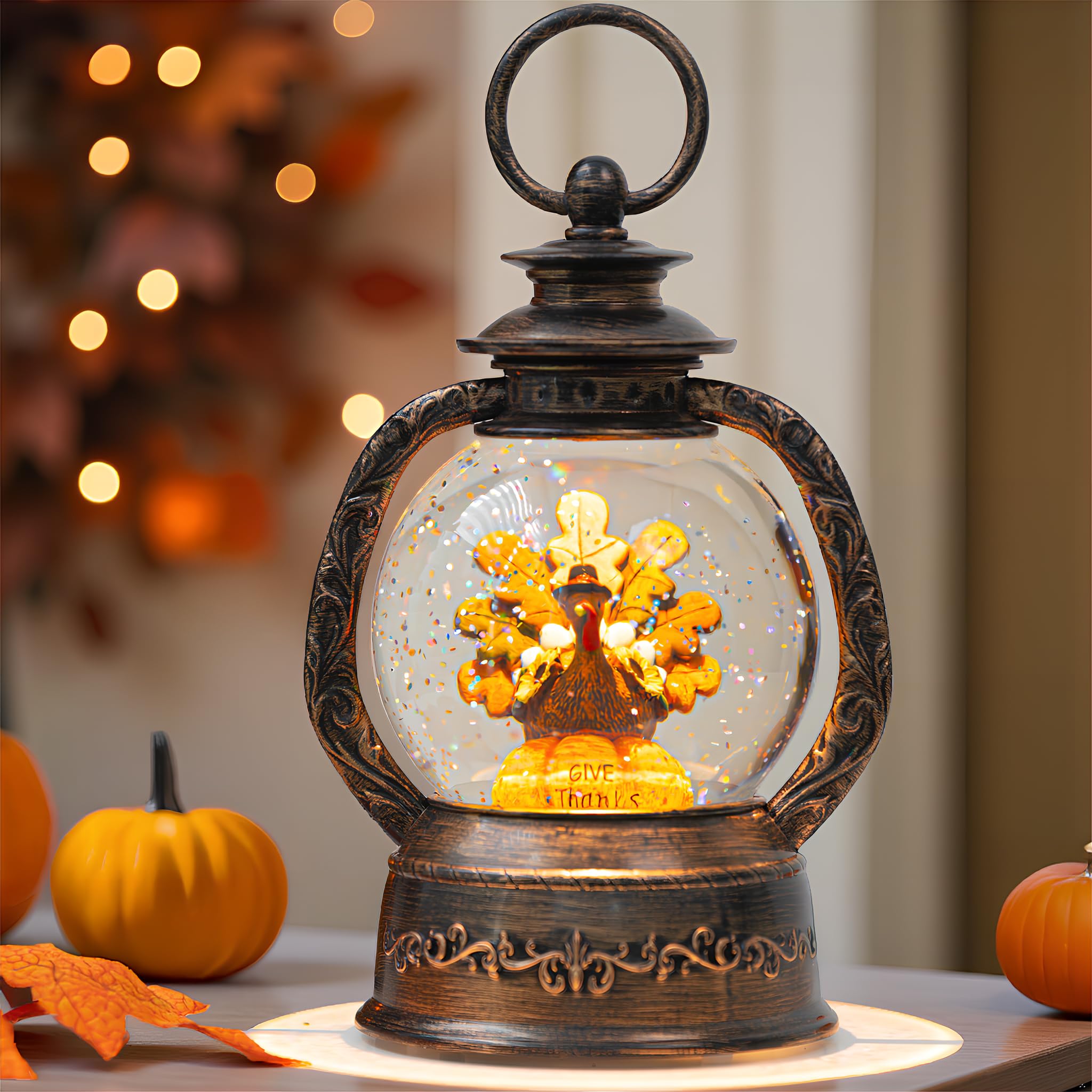 Fall Snow Globe Lantern - Thanksgiving Glittering
